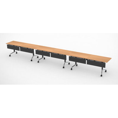 6 tables de formation pliables pour 6 personnes, extra longues pour les colloques et les conférences avec plateau épais, couleur hêtre, pieds pliables et boîtes électriques intégrées