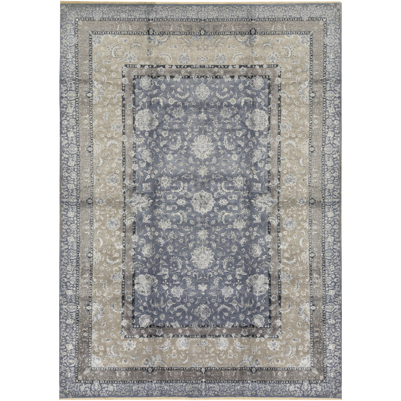 Tapis bleu de haute qualité noué à la main