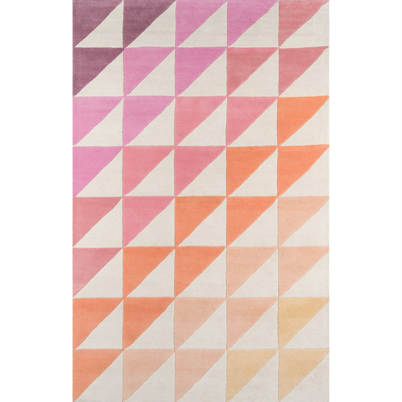 Tapis ivoire / rose / orange en laine touffeté à la main Glory, Rectangle 8 pi x 10 pi
