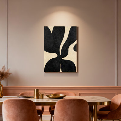 Abstract Black And Beige Leaf Pattern Canvas Wrapped Wall Art Oil Painting Print Set Of 1