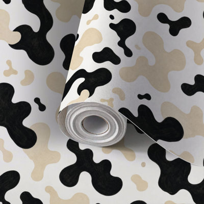 Peler et coller le papier peint de contact en cuir de vache avec imprimé naturel de taches de peau d'animal et de fourrure de Mammifère blanche auto-adhésif et amovible 24 po x 118 po (60 x 300 cm)