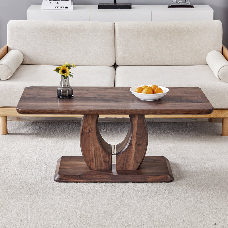 Modern Minimalist Rectangular MDF Coffee Table, Walnut Dark Brown Sticker-Patterned | Gift Idea