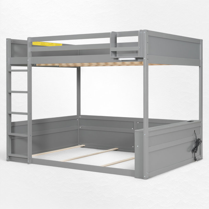Queen Over Queen Bunk Bed With Storage And Charging Station, Gray
