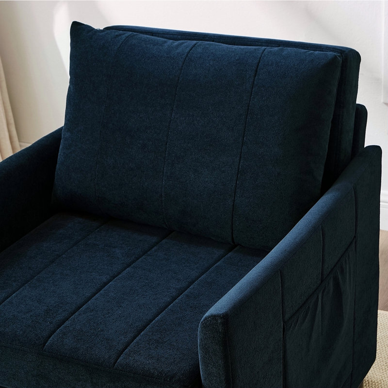 Jad Convertible Chenille Sleeper Sofa with Adjustable Backrest & Storage, Blue