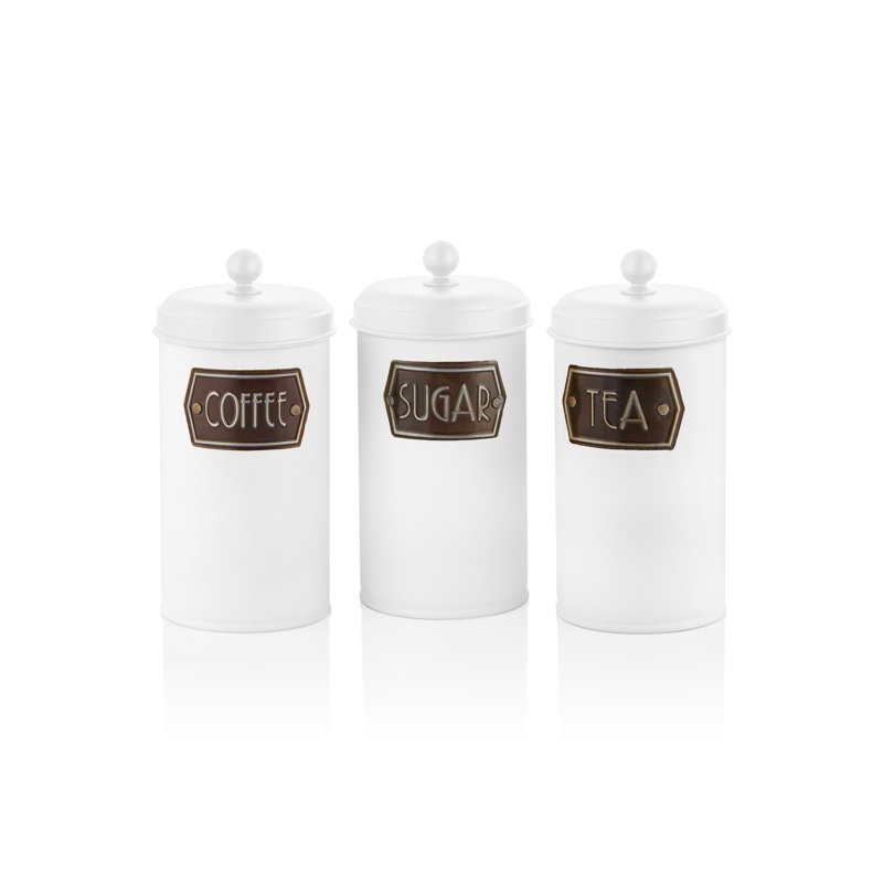 Metal Jar - Set of 3, 22cm H x 11cm W x 11cm D, Matte White