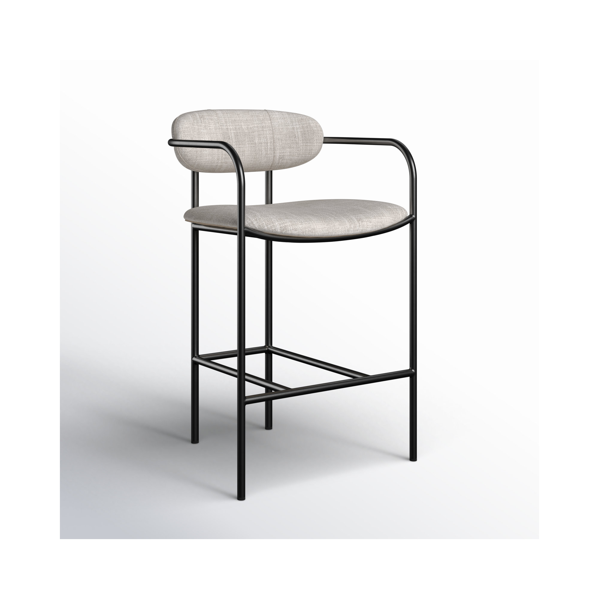 Belarus Fabric Seat Stool, Beige Linen Blend, Gun Metal Gray, Bar Stool (30” Seat Height)