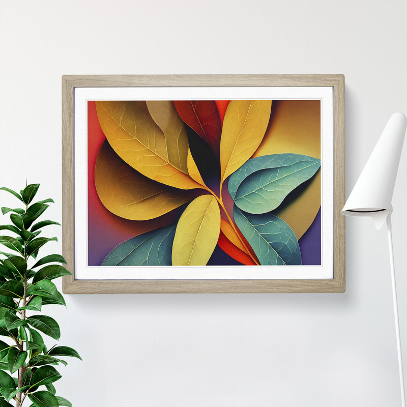 Colourful Leaves - Painting, 25cm H x 34cm W x 2cm D, Oak Framed