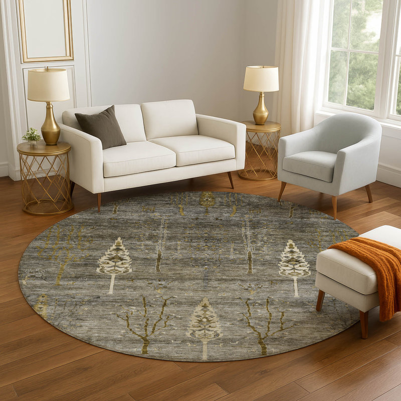 Premium Machine Washable Tara AMF1922 Floral Rug, Round 8'