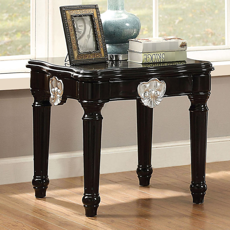 Table de bout rectangulaire noire avec design et bois de peuplier