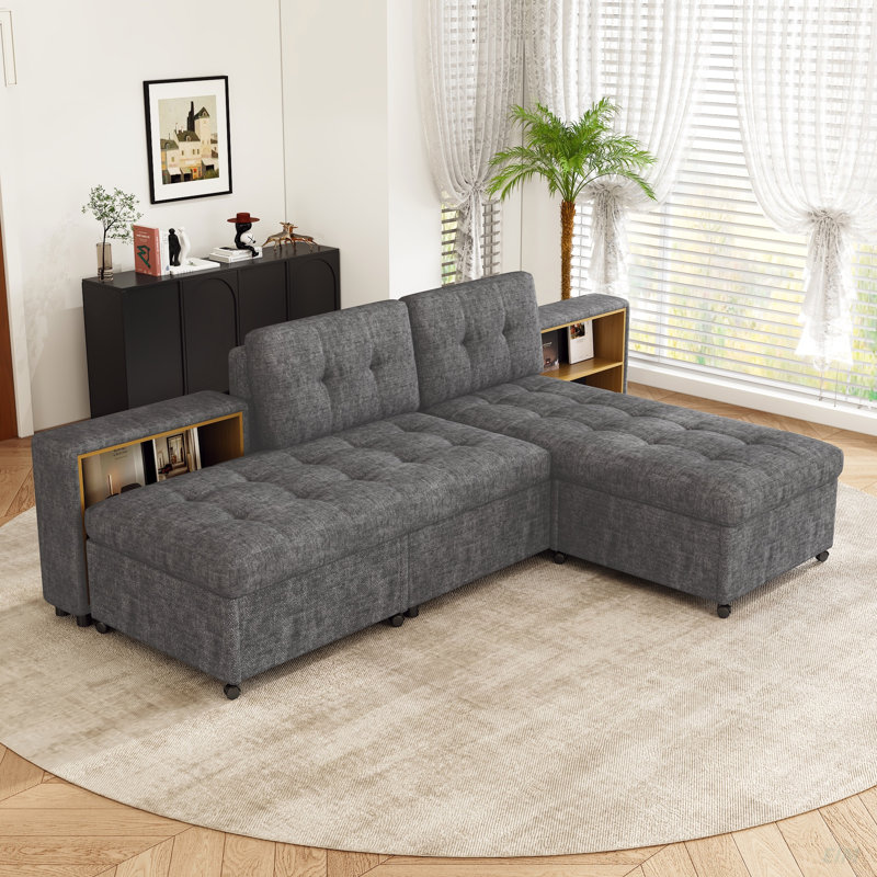 121.2" Versatile Sofa Bed Modular Sofa  Free-Combined Sofa With Two Storage Racks, Dark Gray Chenille