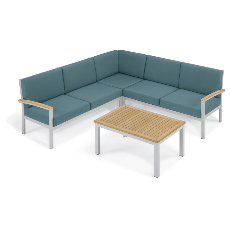 Travira Left Arm Facing Sectional Piece with Cushions, Ice Blue