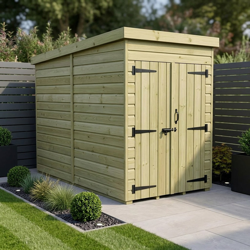 Total Sheds 4ft x 7ft Pent Garden Shed - Double Door - No Windows - Pressure Treated Timber - UK Manufactured