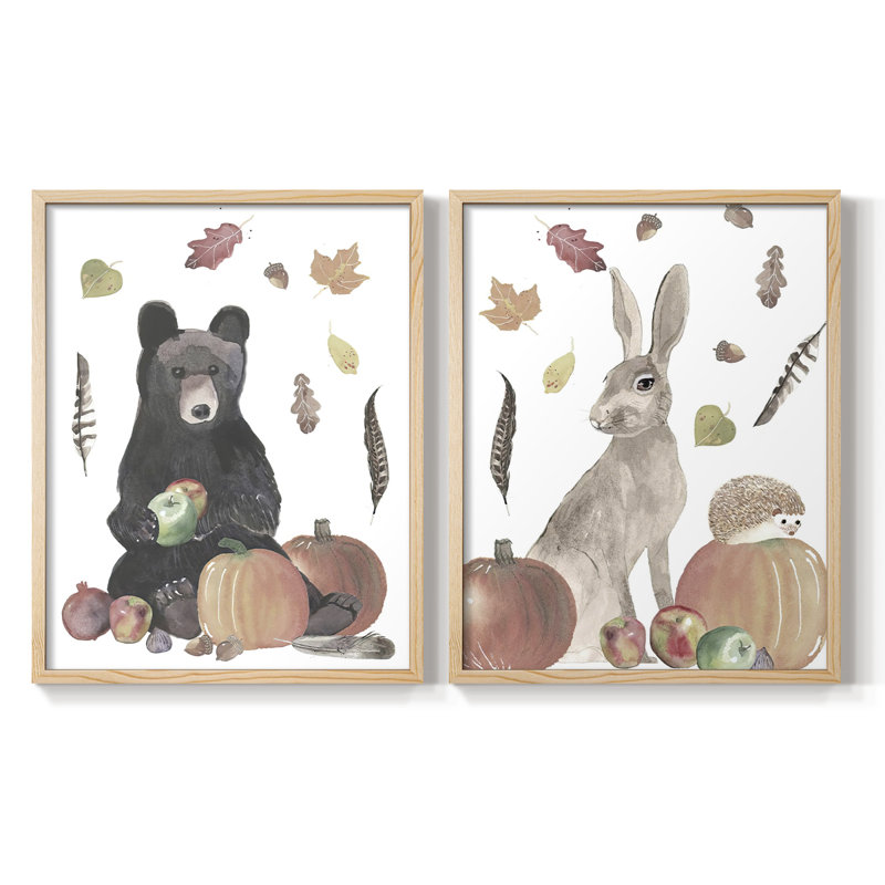 «CuteAutumnForestI», reproduction encadrée de qualité supérieure - prête à être accrochée - aucun clou requis - aucun clou requis