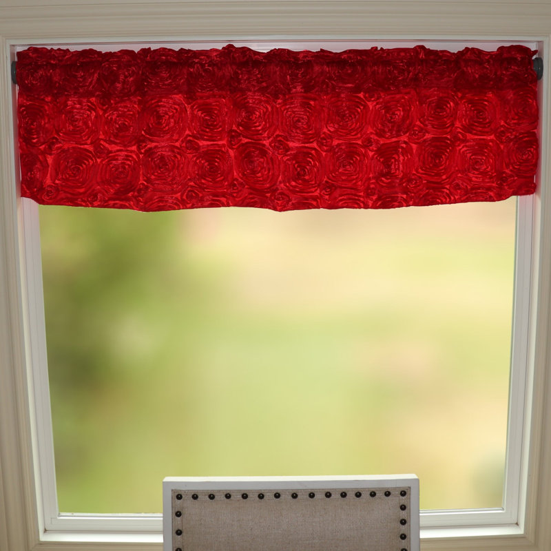 Floral Tailored Window Valance, 54" W x 14" L, Red