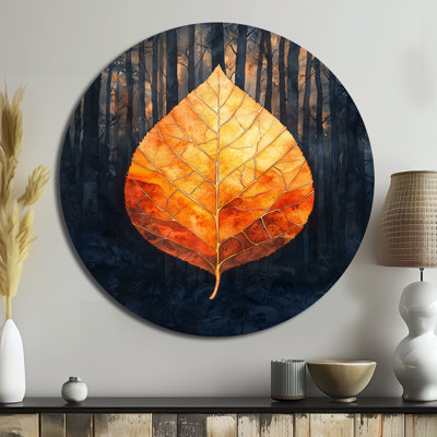 Modern Amber Leave Harmony Of Autumn I - Traditional Orange Metal Art Print