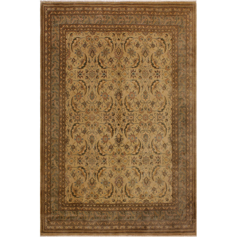 Tapis oriental vert en laine noué à la main 8 pi 1 po x 9 pi 11 po Abagail