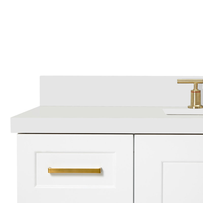 Freitas 48'' Solid Wood Single Bathroom Vanity, White, Rectangle, White Quartz