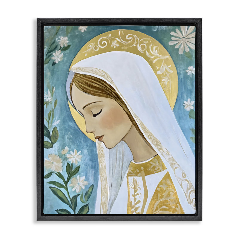 Cadre flottant Blessed Mary Portrait, design par Franklyn Gregory, Cadre flottant noir de jais, H 21 po x l 17 po