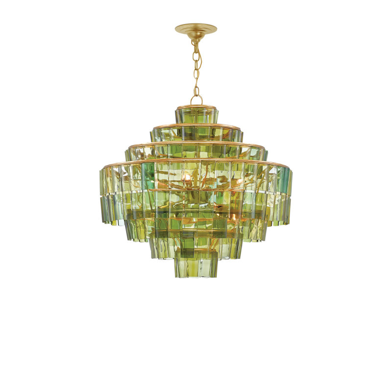 Sommelier 8 - Light Dimmable Tiered Chandelier, Dark Gold Leaf/Green