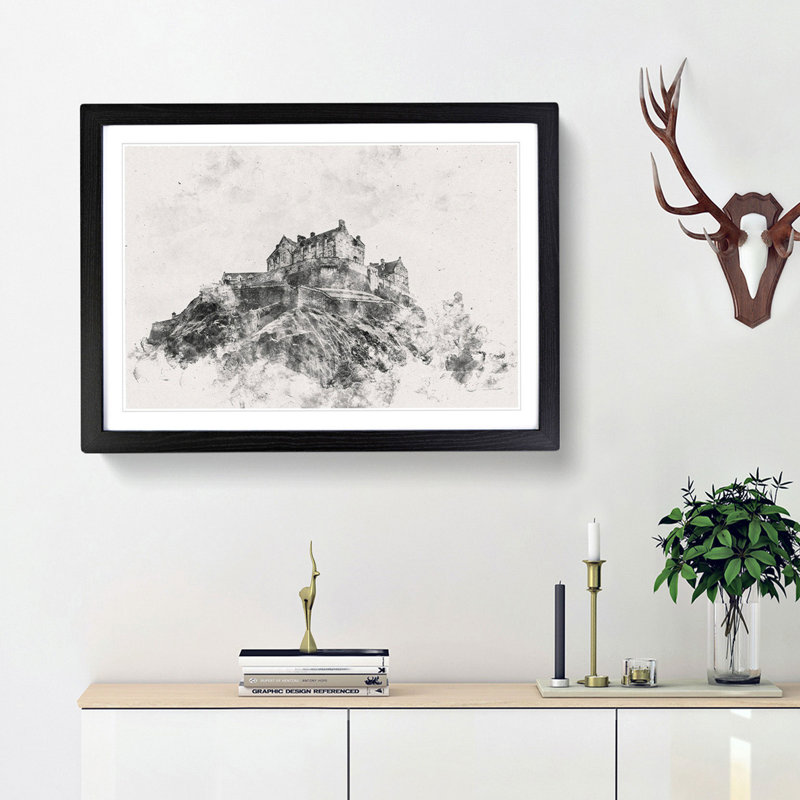 Edinburgh Castle In Scotland - Picture Frame Painting, Black Framed, 36cm H x 48cm W x 2cm D