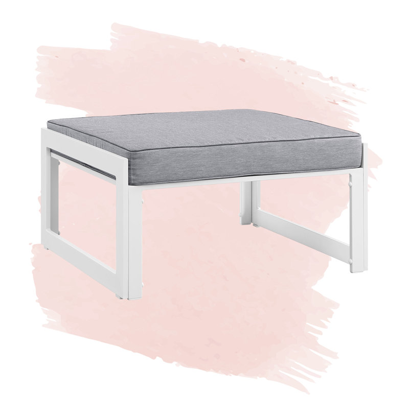 Repose-pieds d'extérieur avec coussin Fortuna, Blanc / gris
