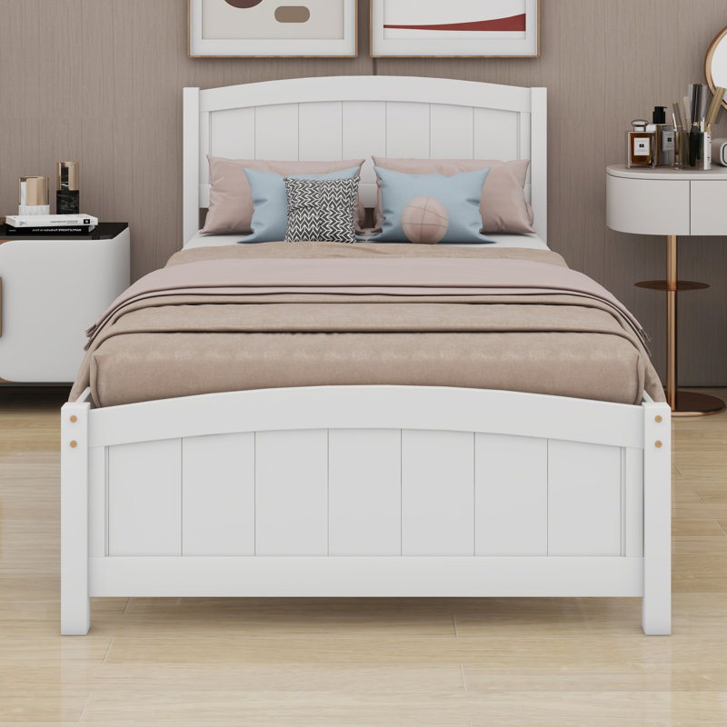 Platform Bed With Headboard And Footboard., White