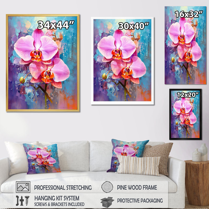 Orchidées bleues abstraites Euphoria, H 44 po x l 34 po x P 1,5 po, Cadre simple noir