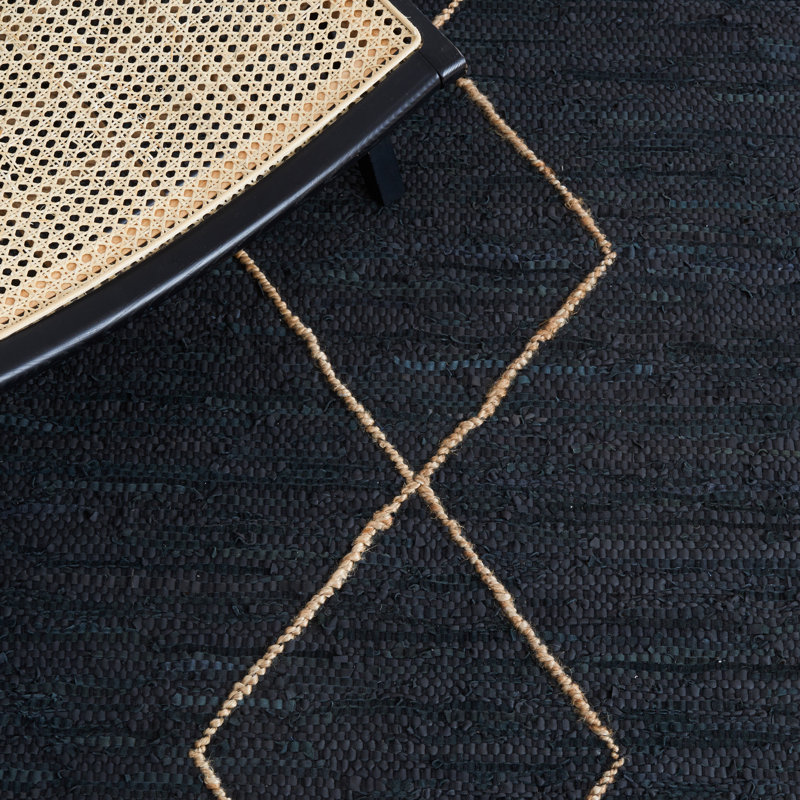 Tapis géométrique en jute et en coton tissé à la main Anaisa, Carré 6 pi