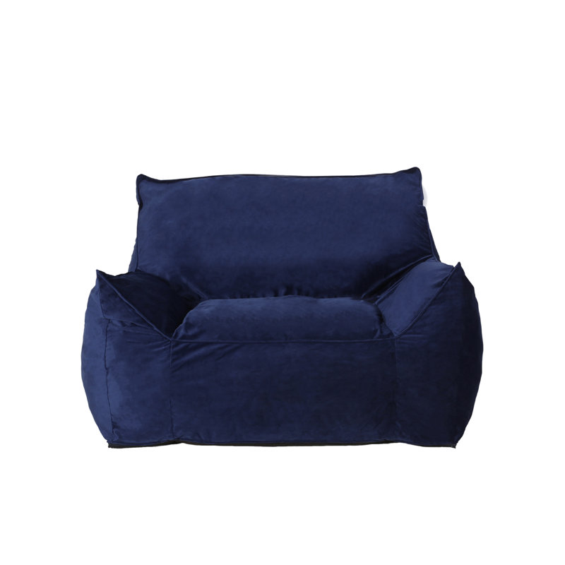 Large Velvet Bean Bag Chair Lounge Floor Chair Memory Foam Filled with Solid Microfiber Cover, Navy Velvet