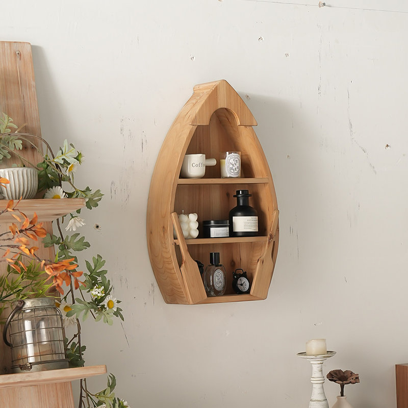 Tablette de présentation et de rangement murale en bois massif de cèdre brun de style Mid-Century 11,81 "