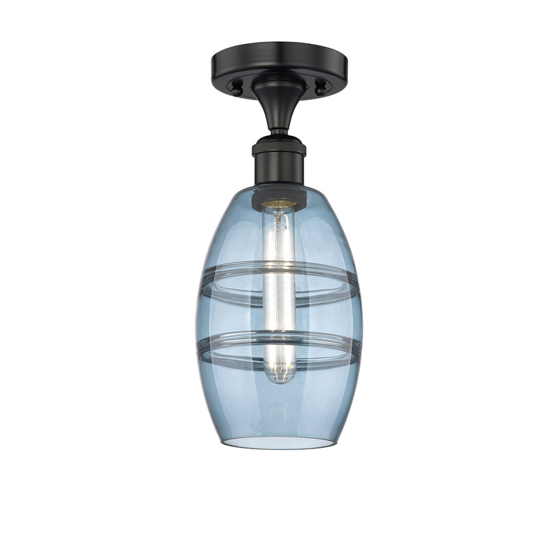 Plafonnier semi-encastré 1 lumière Edison - Abiagael, Bleu princesse, H 8,25 po x l 5,88 po x P 5,88 po, Noir mat