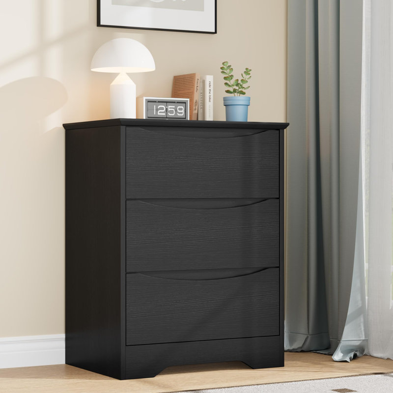 Wooden Dresser with 3 Drawers, Tall Modern Closet with Deep Storage, Large Chest of Drawers with Wide Top, Long Storage Dresser for Bedroom, Living Room, Hallway, Kids Room