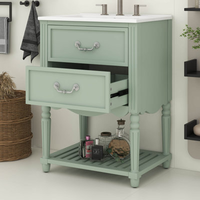Meuble-lavabo de salle de bain vintage avec lavabo, meuble-lavabo de salle de bain avec lavabo en céramique, armoire de rangement avec tiroirs à fermeture en douceur