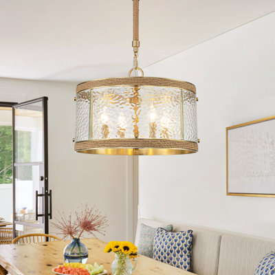 4-Light Coastal Water Ripple Glass Chandelier