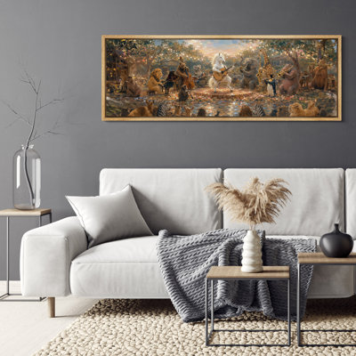 Whimsical Zoo Concert Animal Orchestra Fantasy Musical Scene Wall Art - Large Framed Canvas Master Bedroom Wall Art Print