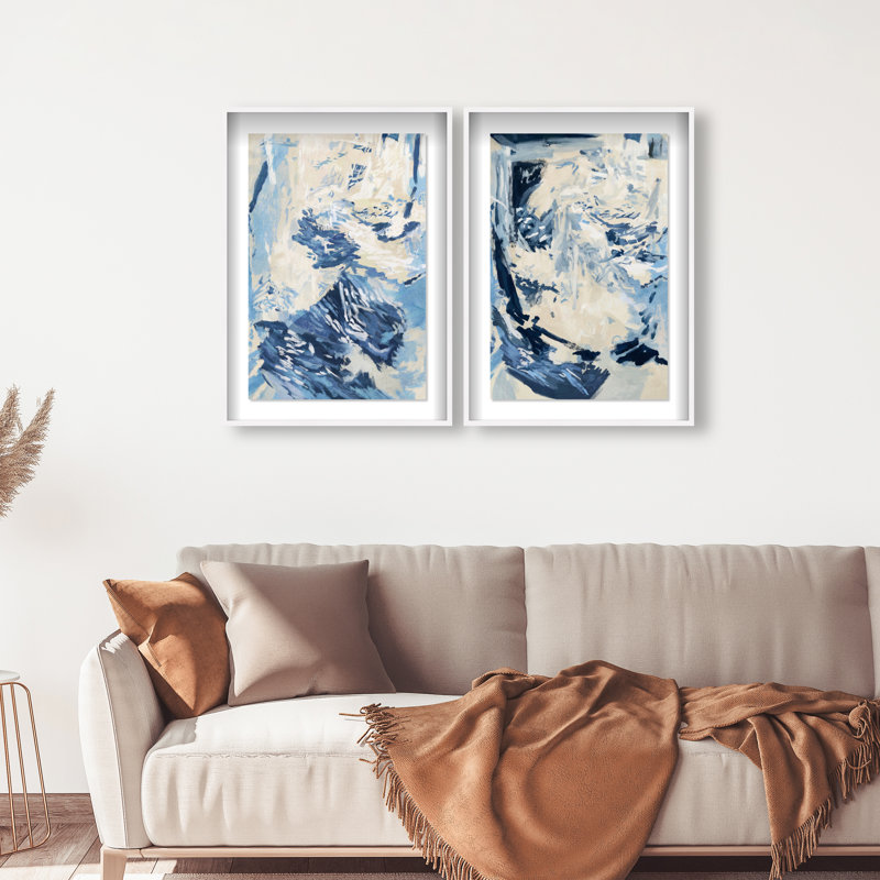 Coastal Feel Set Shadowbox Abstract Print by Oliver Gal, Black Frame, 10 x 15, 31.5"H x 46.5"W, White Shadowbox
