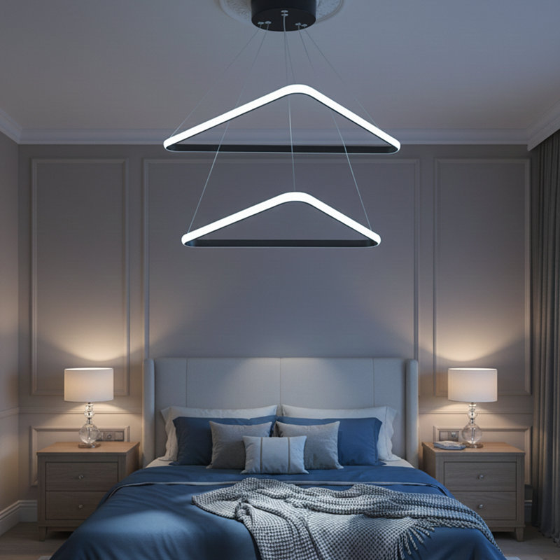 Apex Geometric 2-Tier Triangular Integrated LED Chandelier, 6500 Kelvins, Ink