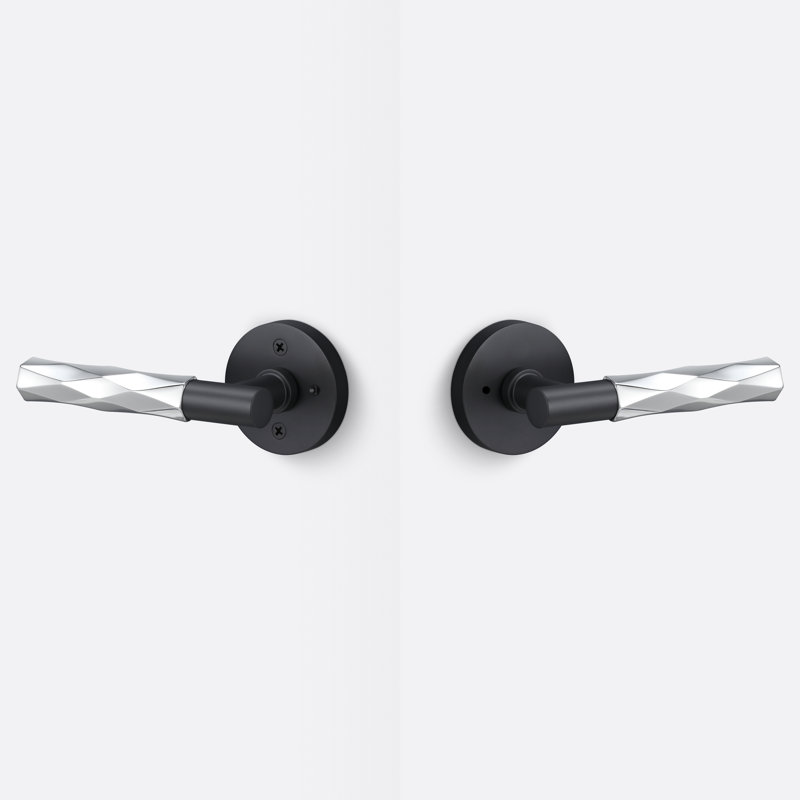 Rosette ronde Aspra, poignée Vertex, Noir mat / Chrome poli