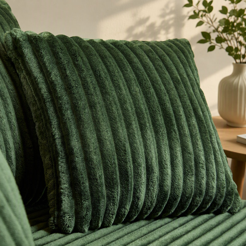 Oversized Round Swivel Accent Chair with Plush Upholstery & Matching Throw Pillows, Green-fabric