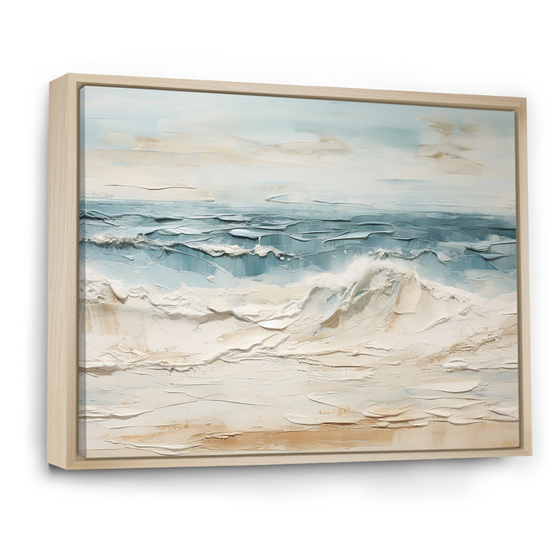 «Beige et bleu plage tranquille» sur toile, H 34 po x l 44 po x P 1,5 po, Cadre naturel flottant