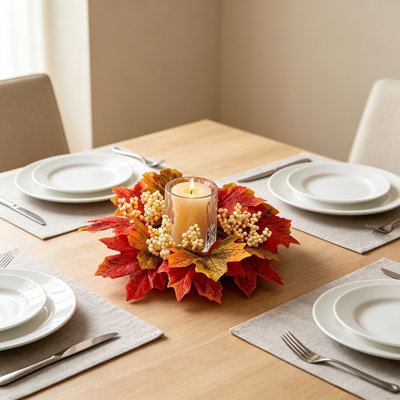 Couronne de tournesol, feuille d'érable, couronne de bougie et décoration de table de l'Action de grâce, et décoration florale