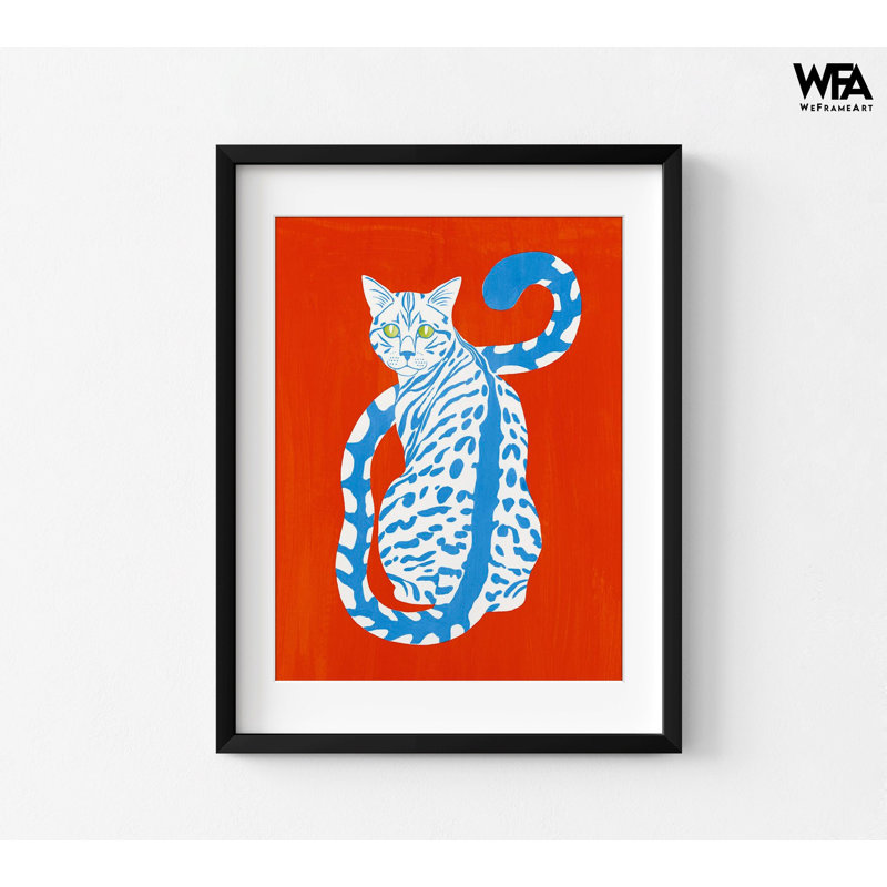 «Complementary House Cat II» par Grace Popp, reproduction de l'affiche mignonne de chat bleu, art de chat orange vif, Black