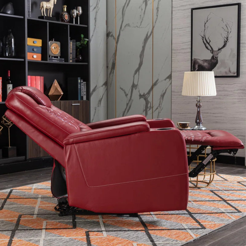 Fauteuil inclinable individuel de luxe en similicuir de 35,04 po Dartee avec porte-gobelets, rangement pour accoudoirs et port USB (ensemble de 4)
