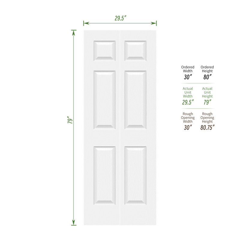 Porte pliante 6 panneaux à épaisseur de 1-3 / 8 po, 36 po x 80 po