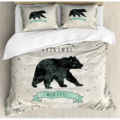 Ambesonne Bear Duvet Cover Set, Vintage Wildlife, Calking, Mint Green Black Tan -  nev_44037_calking