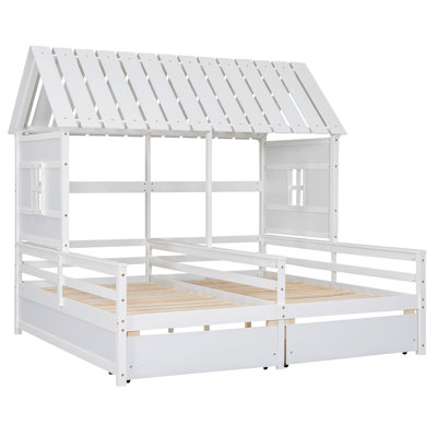 House Platform Beds With Two Drawers For Boy And Girl Shared Beds Combination Of 2 Side By Side Beds