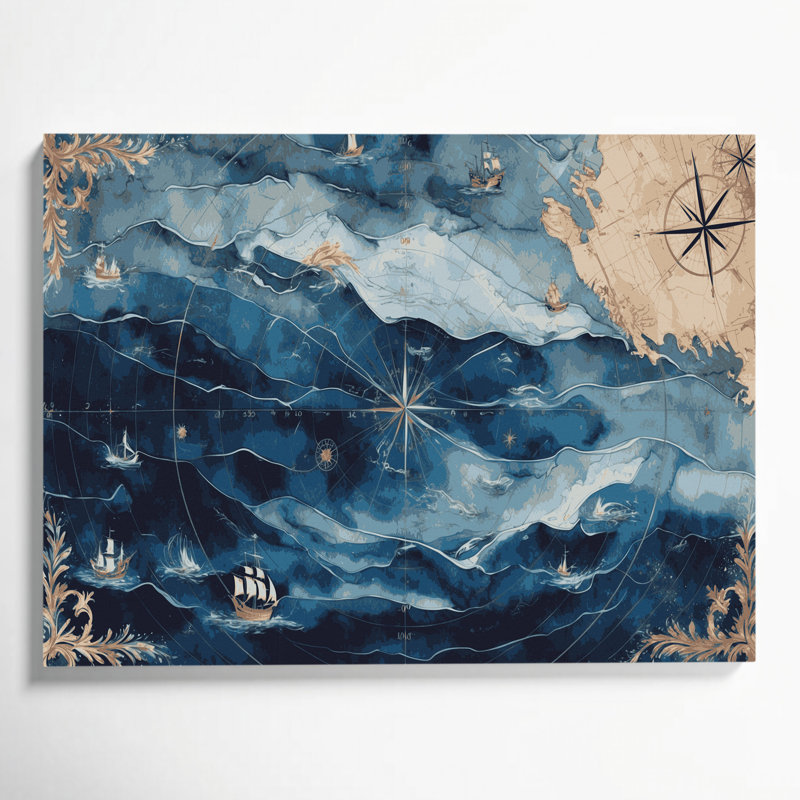 Art mural nautique gris sur toile, H 11 po x l 14 po