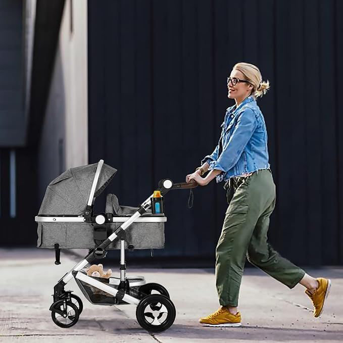Baby Stroller, Foldable Infant Carriage, Bassinet Stroller for Newborn and Infant, Gray