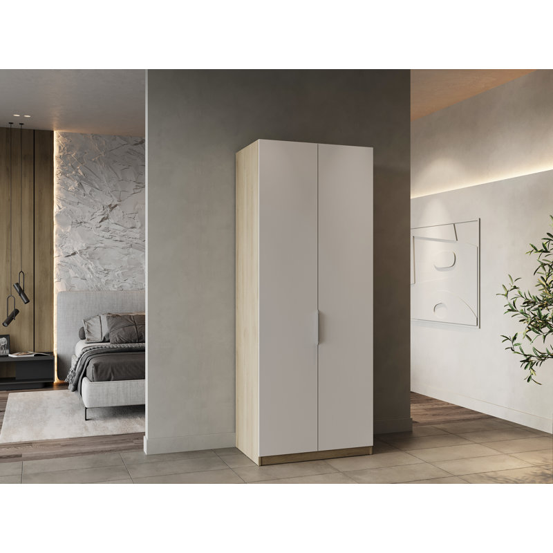 Novaly 2 Door Manufactured Wood Wardrobe, Brown/White, 203cm H x 79.4cm W x 51.1cm D