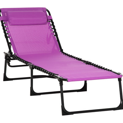 Breathable Mesh And Pillow Purple Chaise Lounge For Outdoor Patio Poolside Foldable Chair With 4 - Position Reclining, Beach